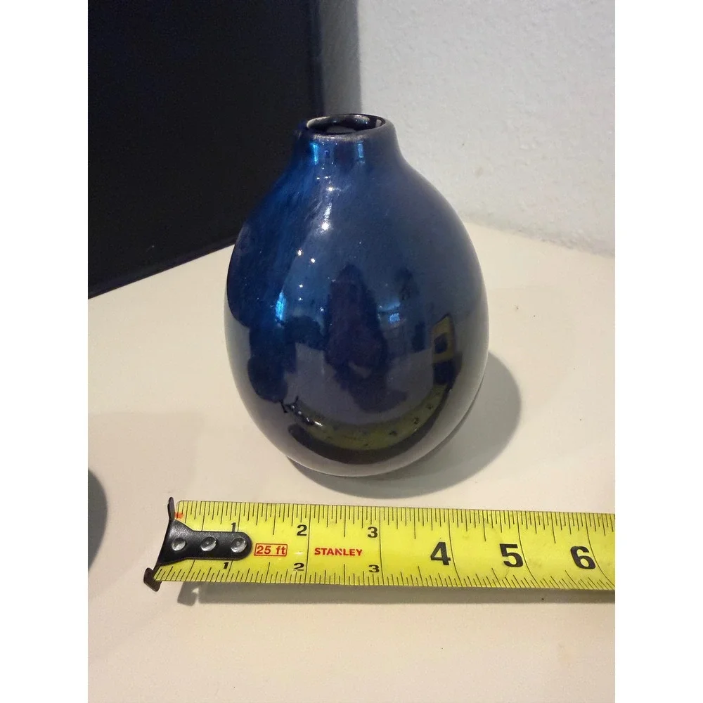 Set of 3 different sizes Cobalt Blue Ceramic Bud Vases Glossy Glaze Minimalist